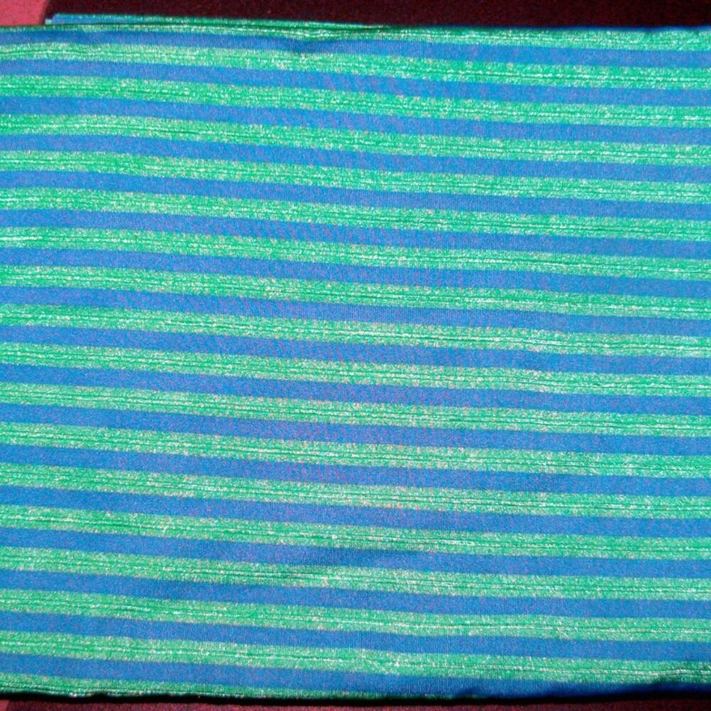 Navy Blue Stripes on Teal Polyester Fabric Remnant 56" wide x 16" long